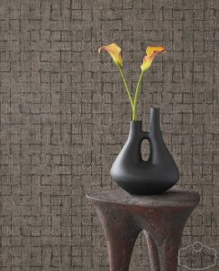 טפט ויניל דמוי טקסטורה יוטה ,ריבועי רוסטיק בגווני חום ונגה\שחור