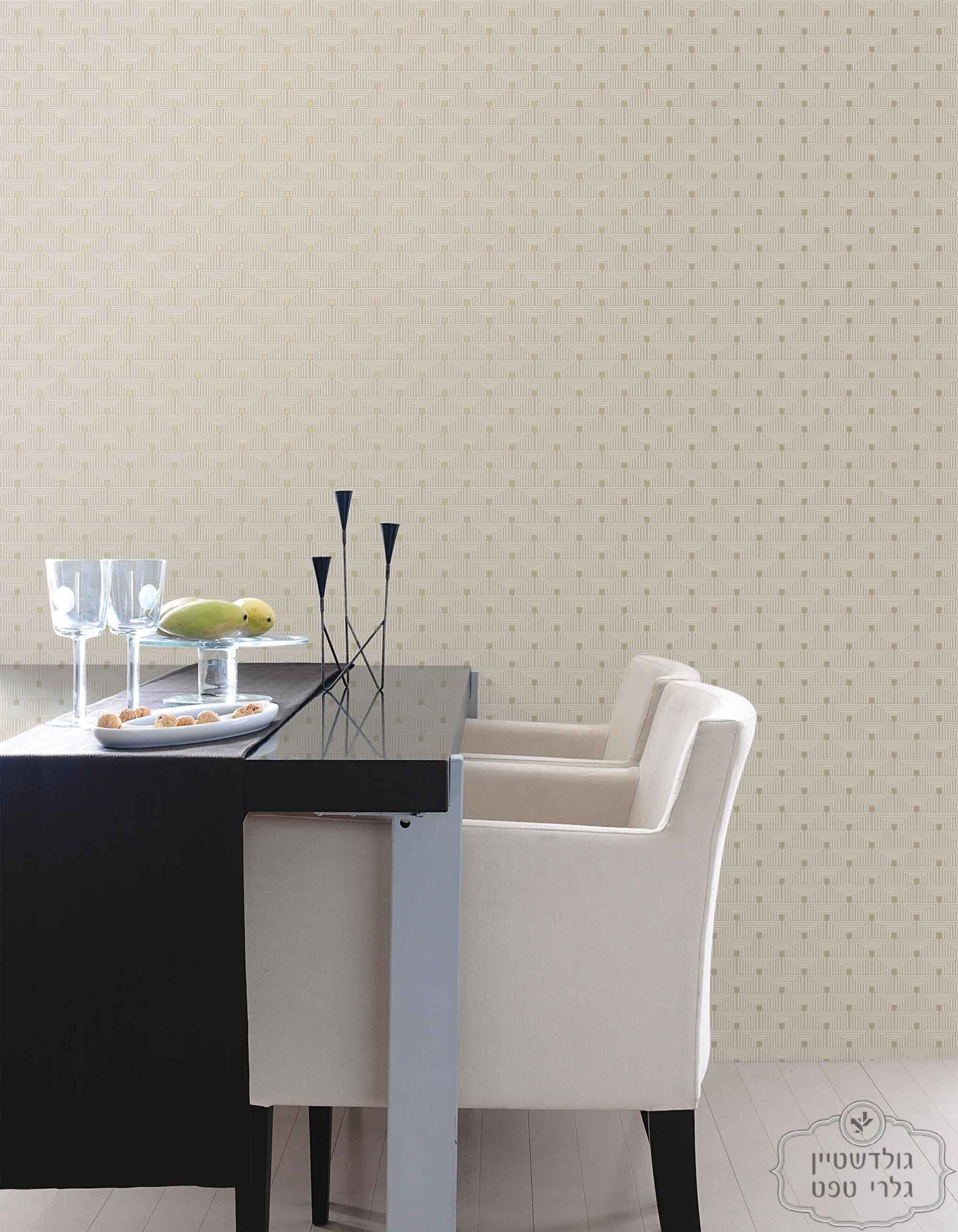 Modern Dining Room טפט אייבורי ריבועים יוקרתי עם נגיעה מטלית – תמונה 1