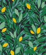 טפט קאסיס עלים ולימונים ירוק שחור רקע תכלת – תמונה 2