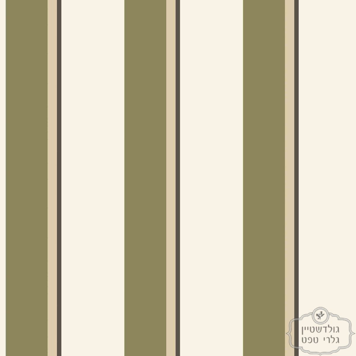 ⁦טפט פסים לינארי, ירוק זיית, שמנת חום⁩ – תמונה ⁦2⁩