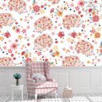 תמונת טפט, קיפודים פרחוני צבעוני על רקע לבן