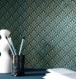 טפט עלים גאומטרי רויאל טורקיז זהב רקע כחול פטרול