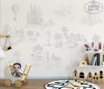 תמונת טפט, איורים עתיקים ובלון פורח אפור על שמנת