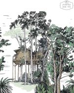 ⁦טפט תמונה בית העץ ירוק שחור⁩ – תמונה ⁦2⁩