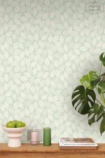 טפט עלים בליס לבן על ירוק מנטה