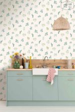 טפט עלים  לוקיד ירוק תכלת על לבן