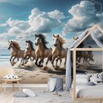 תמונת טפט, סוסים דוהרים על החוף