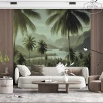 תמונת טפט, נוף נהר עצי דקל