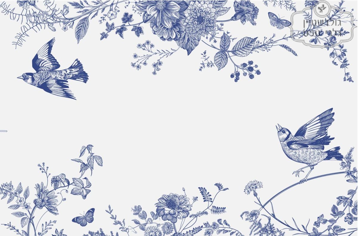 ⁦תמונת טפט, קאנטרי ציפורים ופרפרים כחול לבן⁩ – תמונה ⁦2⁩