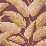 ⁦טפט בוטני גווני חום על רקע בורדו יין⁩ – תמונה ⁦2⁩