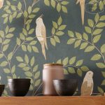 ⁦טפט ציפורים על העץ , ירוק על ירוק טורקיז כהה⁩ – תמונה ⁦2⁩