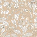 ⁦טפט פרחים עדין סקנדינבי איור חום אדמדם על רקע קרמל⁩ – תמונה ⁦2⁩